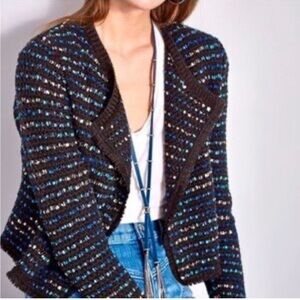 White House Black Market Tweed Drape Stylish Black and Blue Women's Sweater cons